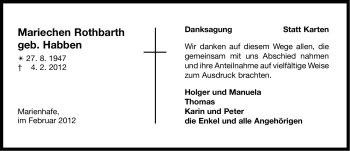 Traueranzeige von Mariechen Rothbarth von Ostfriesischer Kurier GmbH
