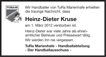 Traueranzeige von Heinz-Dieter Kruse von Ostfriesischer Kurier GmbH