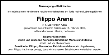 Traueranzeige von Filippo Arena von Ostfriesischer Kurier GmbH