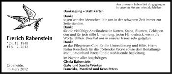 Traueranzeige von Frerich Rabenstein von Ostfriesischer Kurier GmbH