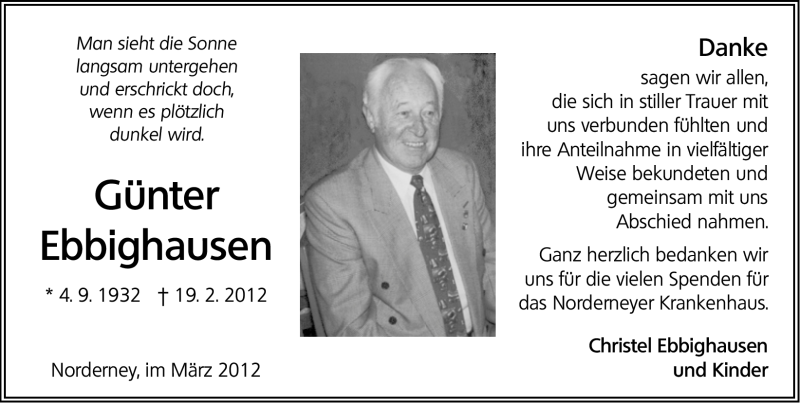  Traueranzeige für Günter Ebbighausen vom 31.03.2012 aus Ostfriesischer Kurier GmbH