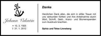 Traueranzeige von Johann Valentin von Ostfriesischer Kurier GmbH