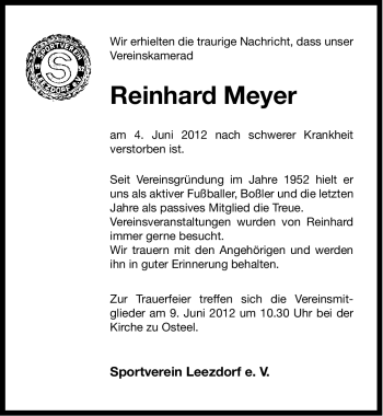 Traueranzeige von Reinhard Meyer von Ostfriesischer Kurier GmbH
