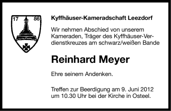Traueranzeige von Reinhard Meyer von Ostfriesischer Kurier GmbH