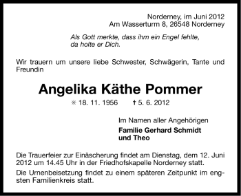 Traueranzeige von Angelika Käthe Pommer von Ostfriesischer Kurier GmbH