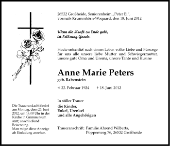 Traueranzeige von Anne Marie Peters von Ostfriesischer Kurier GmbH