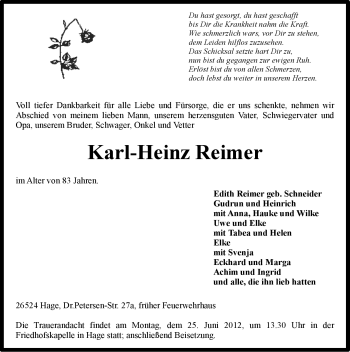 Traueranzeige von Karl-Heinz Reimer von Ostfriesischer Kurier GmbH