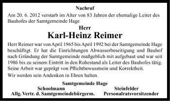 Traueranzeige von Karl-Heinz Reimer von Ostfriesischer Kurier GmbH