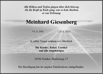 Traueranzeige von Meinhard Giesenberg von Ostfriesischer Kurier GmbH