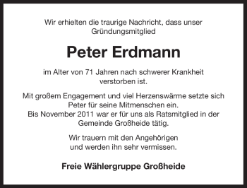 Traueranzeige von Peter Erdmann von Ostfriesischer Kurier GmbH