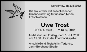 Traueranzeige von Uwe Trost von Ostfriesischer Kurier GmbH