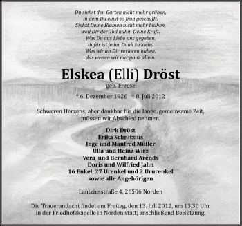 Traueranzeige von Elskea Dröst von Ostfriesischer Kurier GmbH