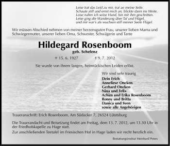 Traueranzeige von Hildegard Rosenboom von Ostfriesischer Kurier GmbH