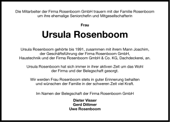 Traueranzeige von Ursula Rosenboom von Ostfriesischer Kurier GmbH