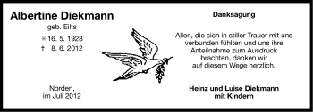 Traueranzeige von Albertine Diekmann von Ostfriesischer Kurier GmbH