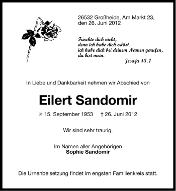 Traueranzeige von Eilert Sandomir von Ostfriesischer Kurier GmbH