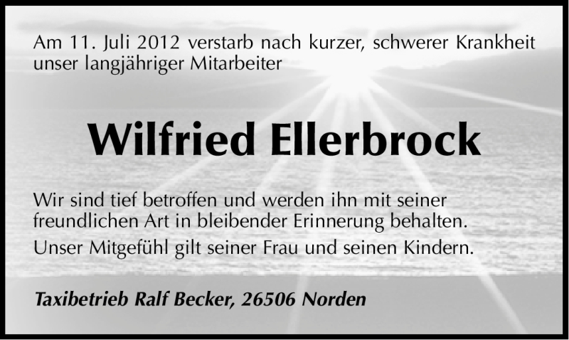  Traueranzeige für Wilfried Ellerbrock vom 23.07.2012 aus Ostfriesischer Kurier GmbH