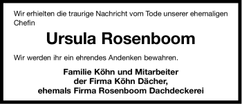 Traueranzeige von Ursula Rosenboom von Ostfriesischer Kurier GmbH