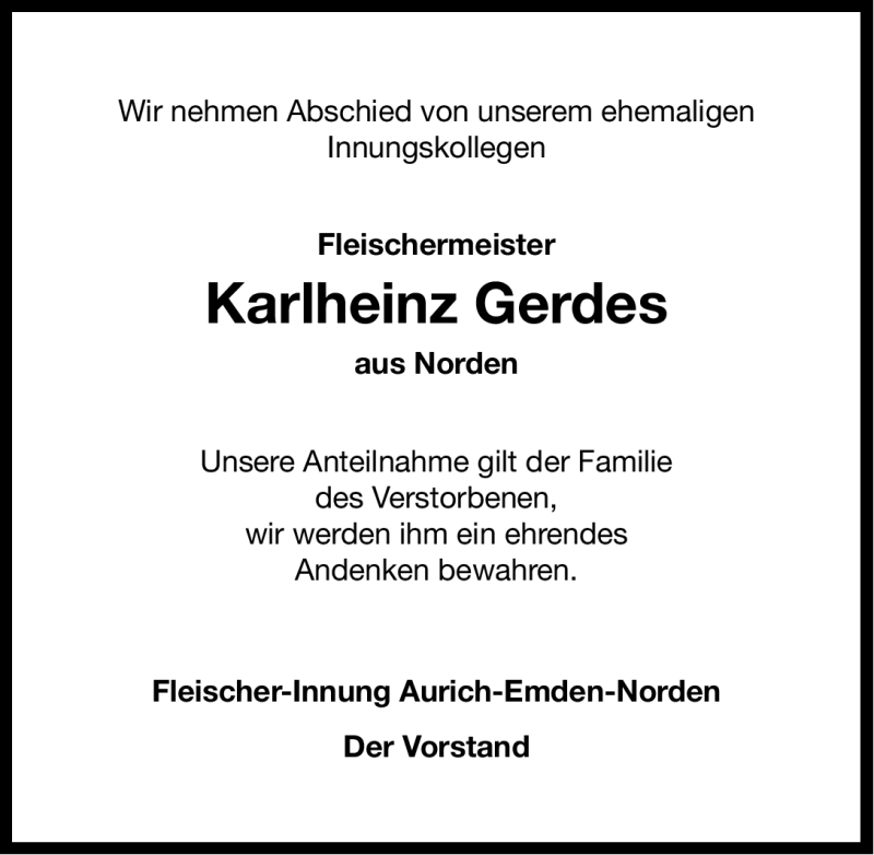  Traueranzeige für Karlheinz Gerdes vom 17.07.2012 aus Ostfriesischer Kurier GmbH