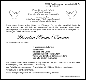Traueranzeige von Thorsten Ommen von Ostfriesischer Kurier GmbH