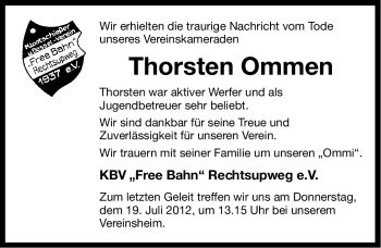 Traueranzeige von Thorsten Ommen von Ostfriesischer Kurier GmbH