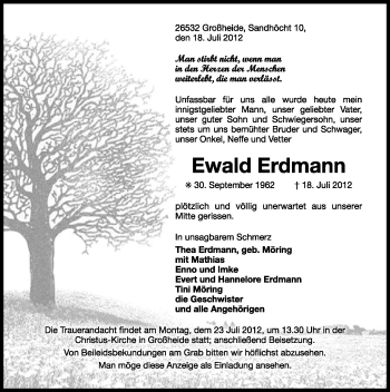 Traueranzeige von Ewald Erdmann von Ostfriesischer Kurier GmbH