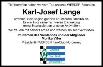 Traueranzeige von Karl-Josef Lange von Ostfriesischer Kurier GmbH