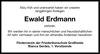 Traueranzeige von Ewald Erdmann von Ostfriesischer Kurier GmbH