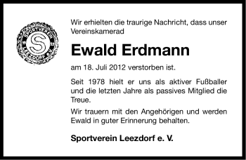 Traueranzeige von Ewald Erdmann von Ostfriesischer Kurier GmbH