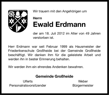 Traueranzeige von Ewald Erdmann von Ostfriesischer Kurier GmbH