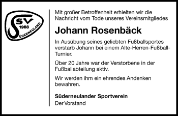 Traueranzeige von Johann Rosenbäck von Ostfriesischer Kurier GmbH