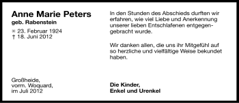 Traueranzeige von Anne Marie Peters von Ostfriesischer Kurier GmbH
