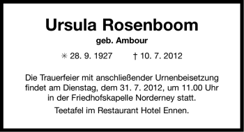 Traueranzeige von Ursula Rosenboom von Ostfriesischer Kurier GmbH