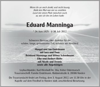 Traueranzeige von Eduard Manninga von Ostfriesischer Kurier GmbH