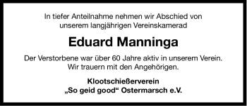 Traueranzeige von Eduard Manninga von Ostfriesischer Kurier GmbH