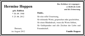 Traueranzeige von Hermine Hoppen von Ostfriesischer Kurier GmbH