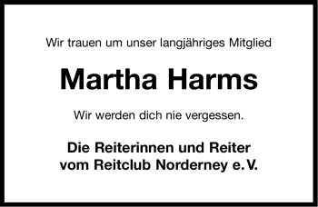 Traueranzeige von Martha Harms von Ostfriesischer Kurier GmbH