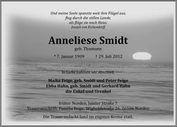 Traueranzeige von Anneliese Smidt von Ostfriesischer Kurier GmbH