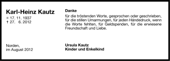 Traueranzeige von Karl-Heinz Kautz von Ostfriesischer Kurier GmbH