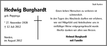 Traueranzeige von Hedwig Burghardt von Ostfriesischer Kurier GmbH