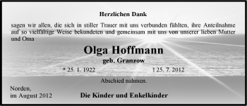 Traueranzeige von Olga Hoffmann von Ostfriesischer Kurier GmbH