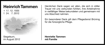 Traueranzeige von Heinrich Tammen von Ostfriesischer Kurier GmbH
