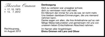 Traueranzeige von Thorsten Ommen von Ostfriesischer Kurier GmbH
