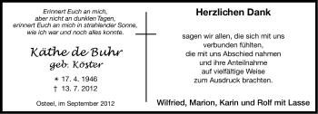 Traueranzeige von Käthe de Buhr von Ostfriesischer Kurier GmbH