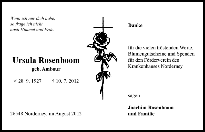  Traueranzeige für Ursula Rosenboom vom 28.08.2012 aus Ostfriesischer Kurier GmbH