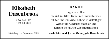 Traueranzeige von Elisabeth Dasenbrook von Ostfriesischer Kurier GmbH