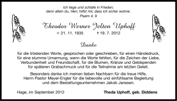 Traueranzeige von Theodor Werner Jelten Uphoff von Ostfriesischer Kurier GmbH