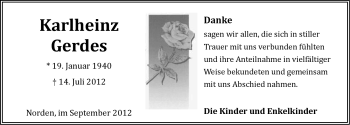 Traueranzeige von Karlheinz Gerdes von Ostfriesischer Kurier GmbH
