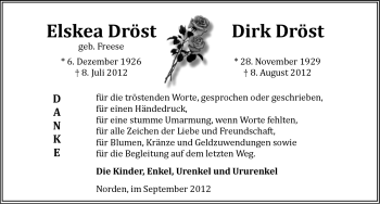 Traueranzeige von Elskea Dröst von Ostfriesischer Kurier GmbH