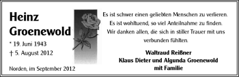 Traueranzeige von Heinz Groenwold von Ostfriesischer Kurier GmbH
